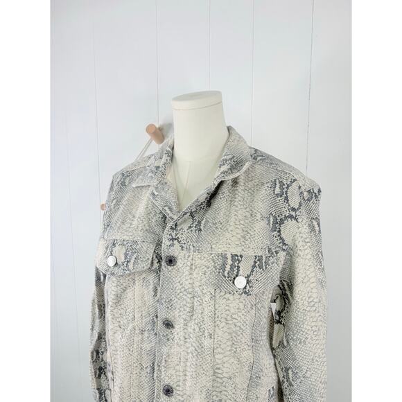 Zara Mens Snakeskin Trucker Jacket Size Medium Gray Python - Picture 3 of 11